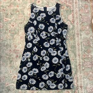 Vintage Floral Sleeveless Dress - Navy and White